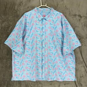 Retro Rifle Rising Palm Mens Short Sleeve Button Down Shirt Blue Pink 4XL